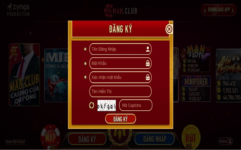 Bảng đăng ký tại Manclub cho thành viên
