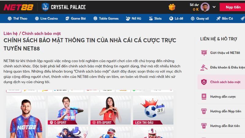 Chính sách bảo mật của Net88 có cam kết rõ ràng